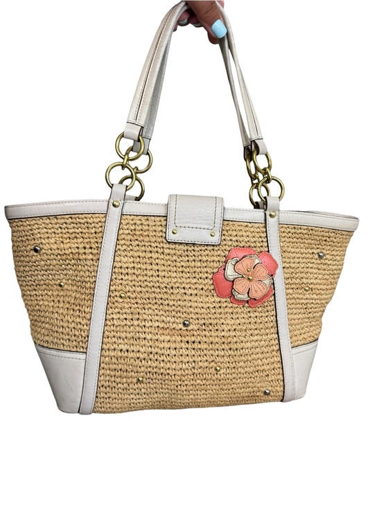 Coach Hamptons Weekend Straw Tote Bag Legacy Interior